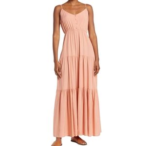 BB Dakota Boho Tiered Maxi Sundress XS Coral Peach Cottagecore Summer NWT